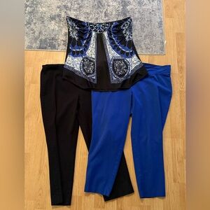 Stylish Black and Blue Women's Pants Set with Sleeveless Top